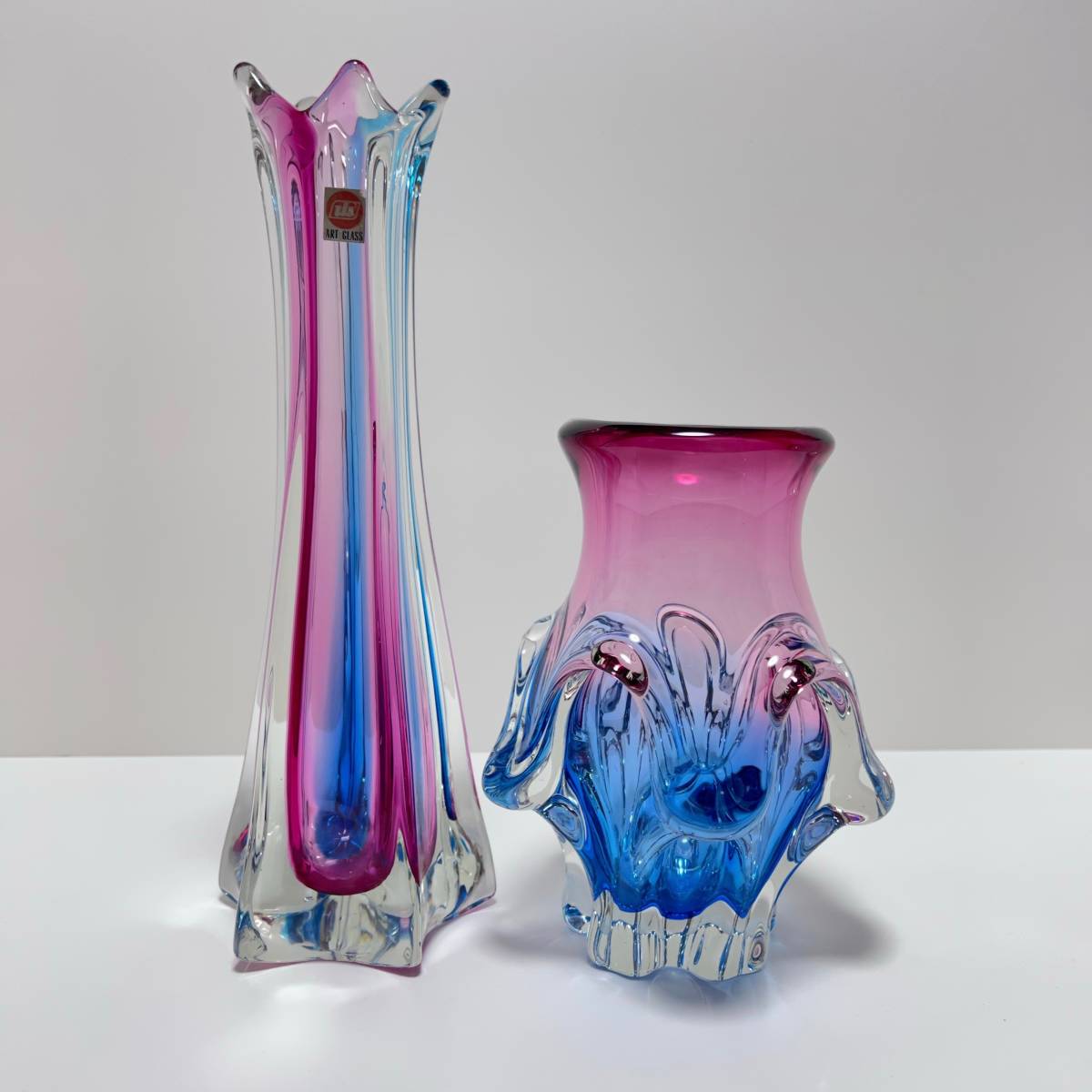 ガラス 花瓶 花器 置物 インテリア フラワーベース ブルー×ピンク