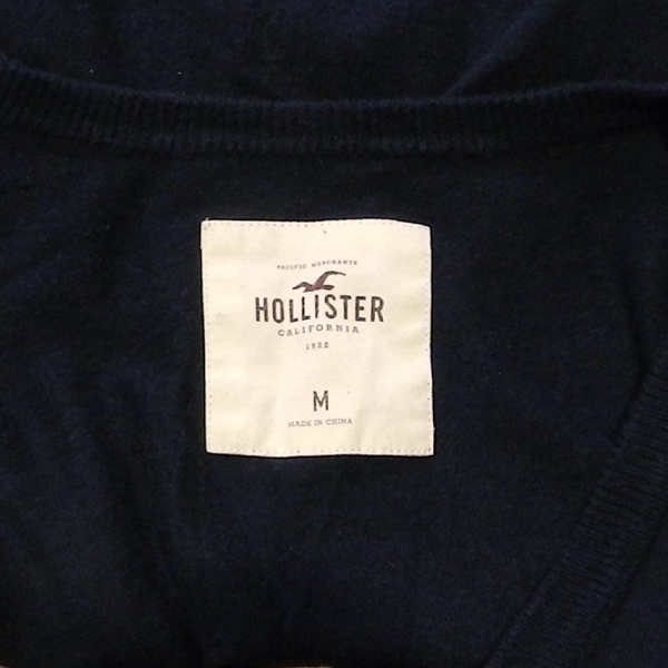 HOLLISTER Hollister cotton screw course Logo patch thin knitted cardigan navy blue lady's M size 