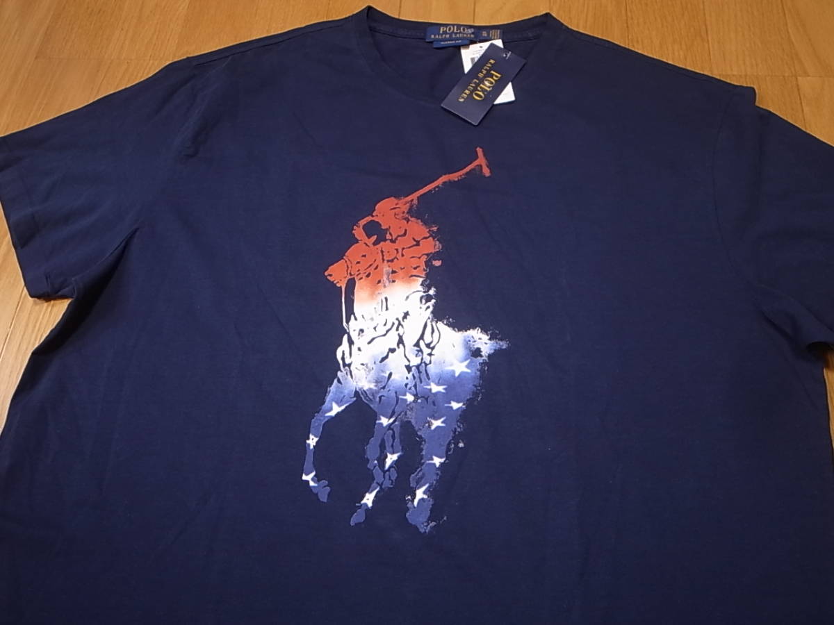 【送料無料 即決】Polo Ralph Lauren ポロラルフローレン Big Pony ビッグポニー Americana USAアメリカ星条旗 Tシャツ 紺 ネイビー XL新品の画像2