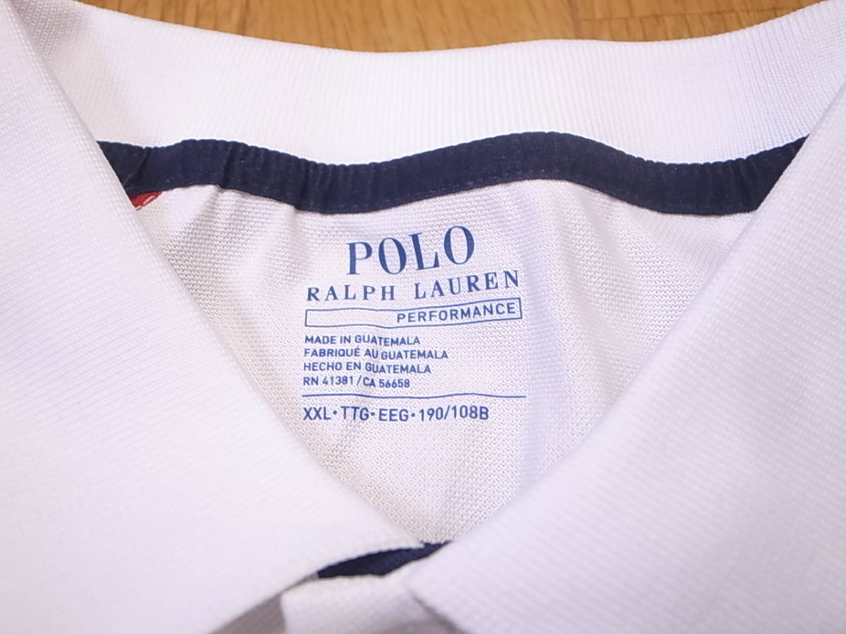 【送料無料 即決】Polo Ralph Lauren ラルフローレンBig PonyビッグポニーPerformance カラーブロック ポロシャツ 白紺赤 ホワイト XXL新品_画像6