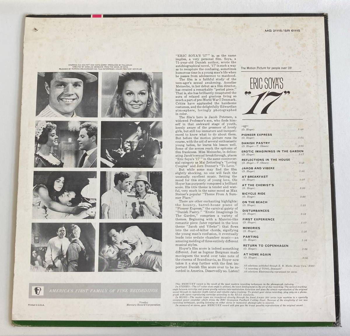 １７才 (1965) オーレ・ホイヤー アンネリーゼ・マイネッケ監督のデンマーク作品 米盤LP Mercury SR-61115 STEREO_画像2