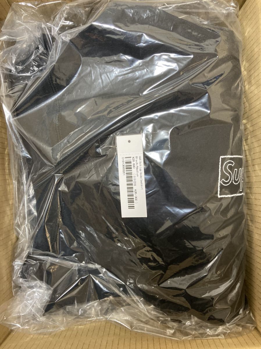 送料無料 M 新品 SUPREME KAWS Chalk Logo Hooded Sweatshirt Black