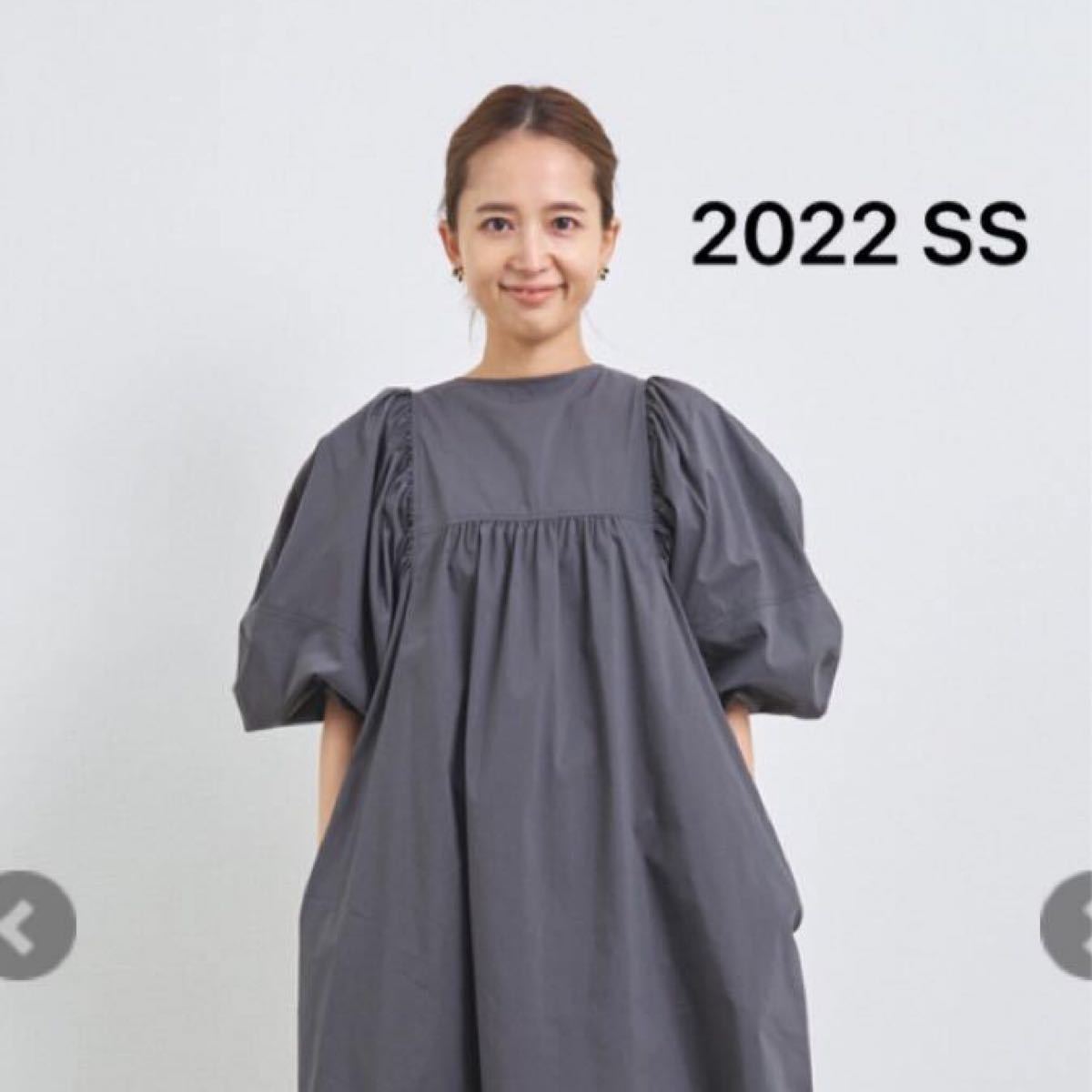 yori パフスリーブコットンワンピース チャコールグレー FREE SIZE