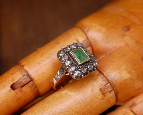  antique emerald diamond Gold silver ring 