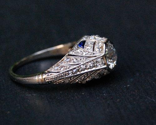  античный бриллиант сапфир белое золото кольцо 