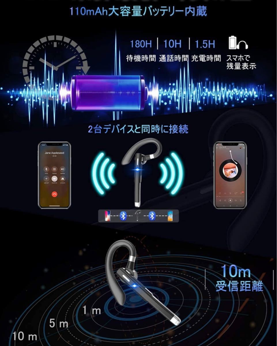 片耳 ワイヤレス Bluetooth イヤホン マイク 耳掛け イヤーフック イヤフォン テレワーク リモート 運転 ハンズフリー