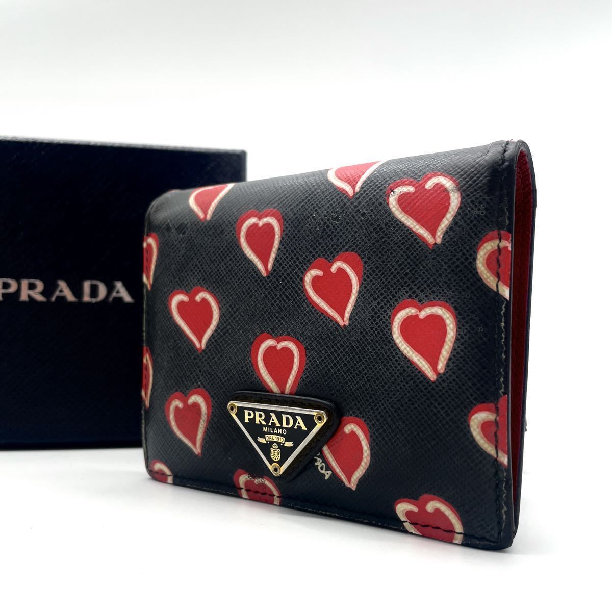 1円 【希少・極美品】 PRADA プラダ サフィアーノレザー 二つ折り財布