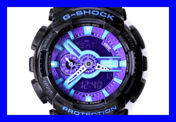 ○極上品 CASIO カシオ G-SHOCK Gショック GA-110HC 腕時計 デジアナウォッチ ハイパーカラー ジーショック 青 紫 黒  ブラック 超美品Z2896