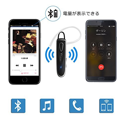 ブラック Bluetooth ワイヤレス ヘッドセット V4.1 片耳 超大容量バッテリー 36時間通話可能 マイク内蔵 ハンズ(4466_画像2