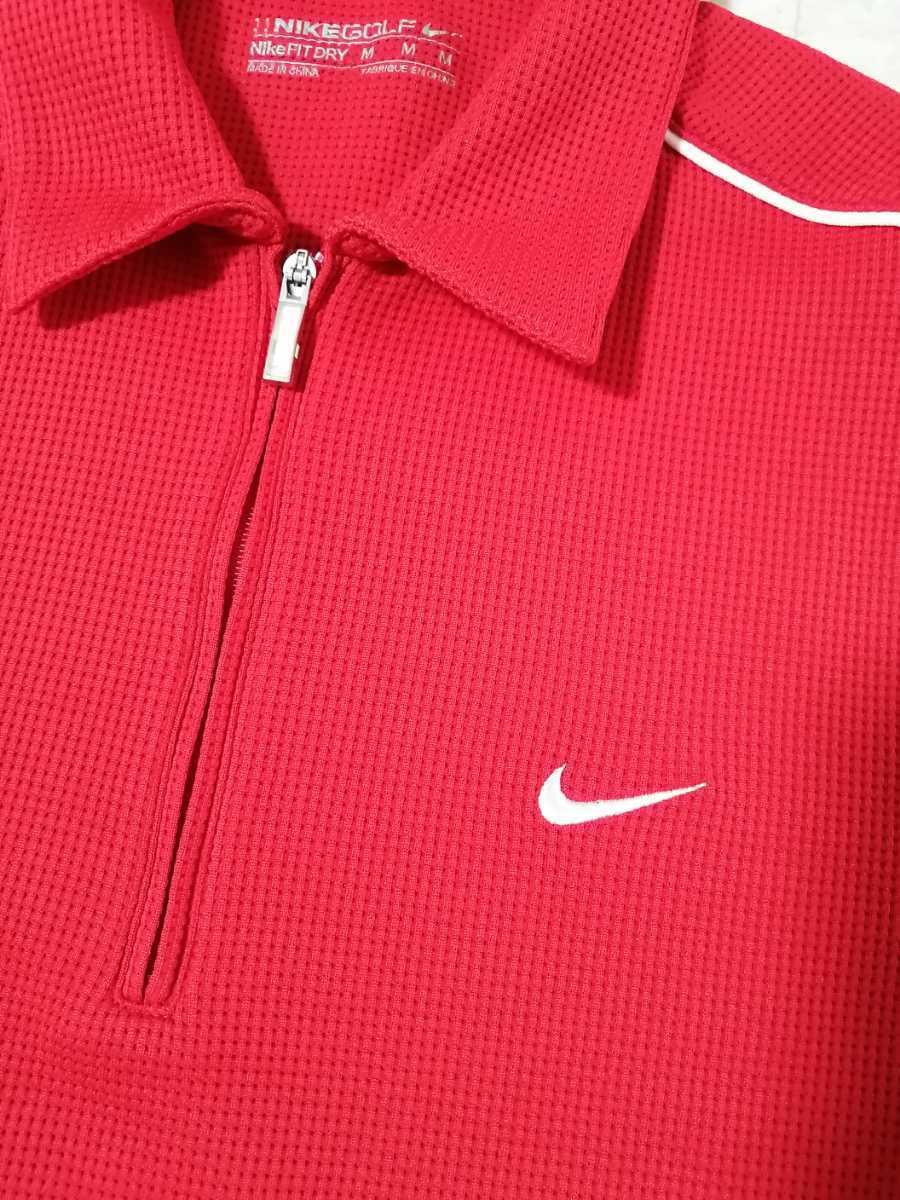 サイズ:M　美品　NIKE　golf (ナイキ　ゴルフ)FIT DRY ハーフジップ 半袖ポロシャツ 刺繍ロゴ 色:赤_画像3