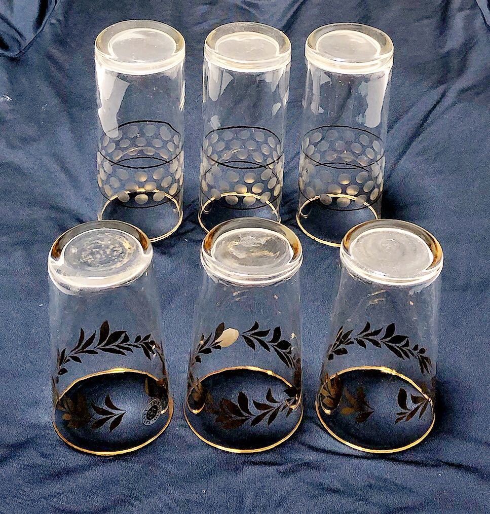 東洋佐々木タンプラーグラス（新品）3客＆コリンズグラス3客　金彩ガラスコップ6点