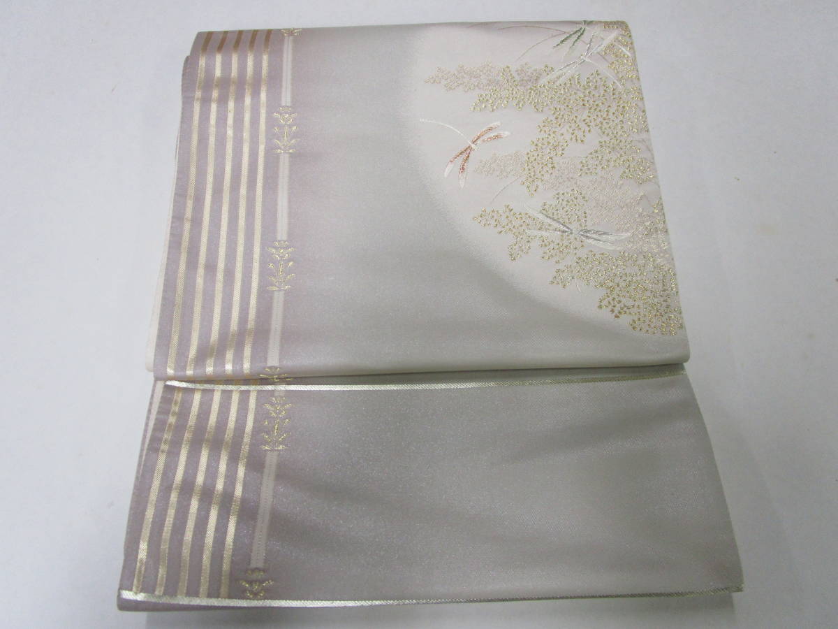 袋帯 新品 未仕立品 未使用 正絹 西陣織 銀箔ぼかし織 トンボ 縞 逸品