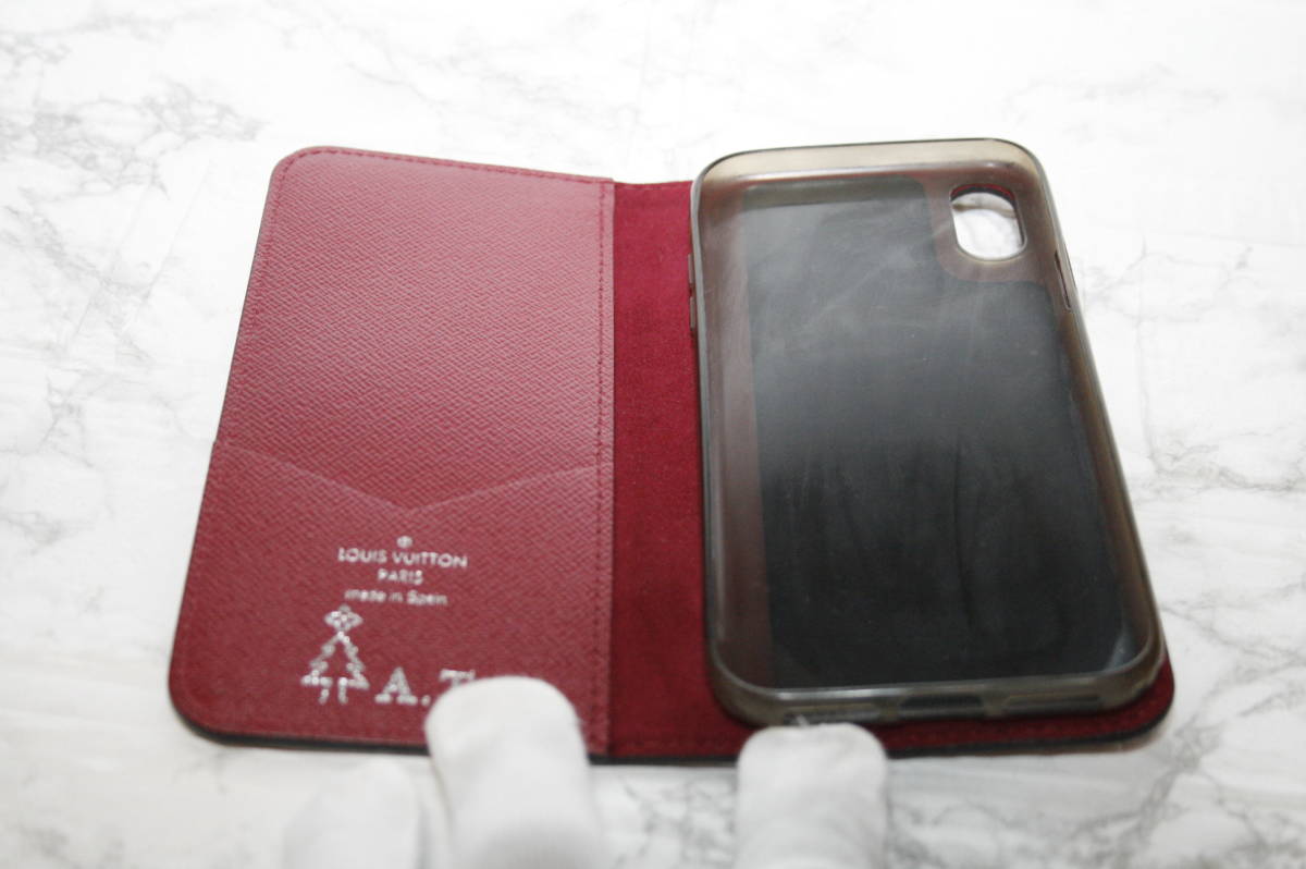 超美品 LOUIS VUITTON ルイヴィトン iPhoneX&XS フォリオ エピ フューシャ 手帳型ケース M64468 イニシャル入り