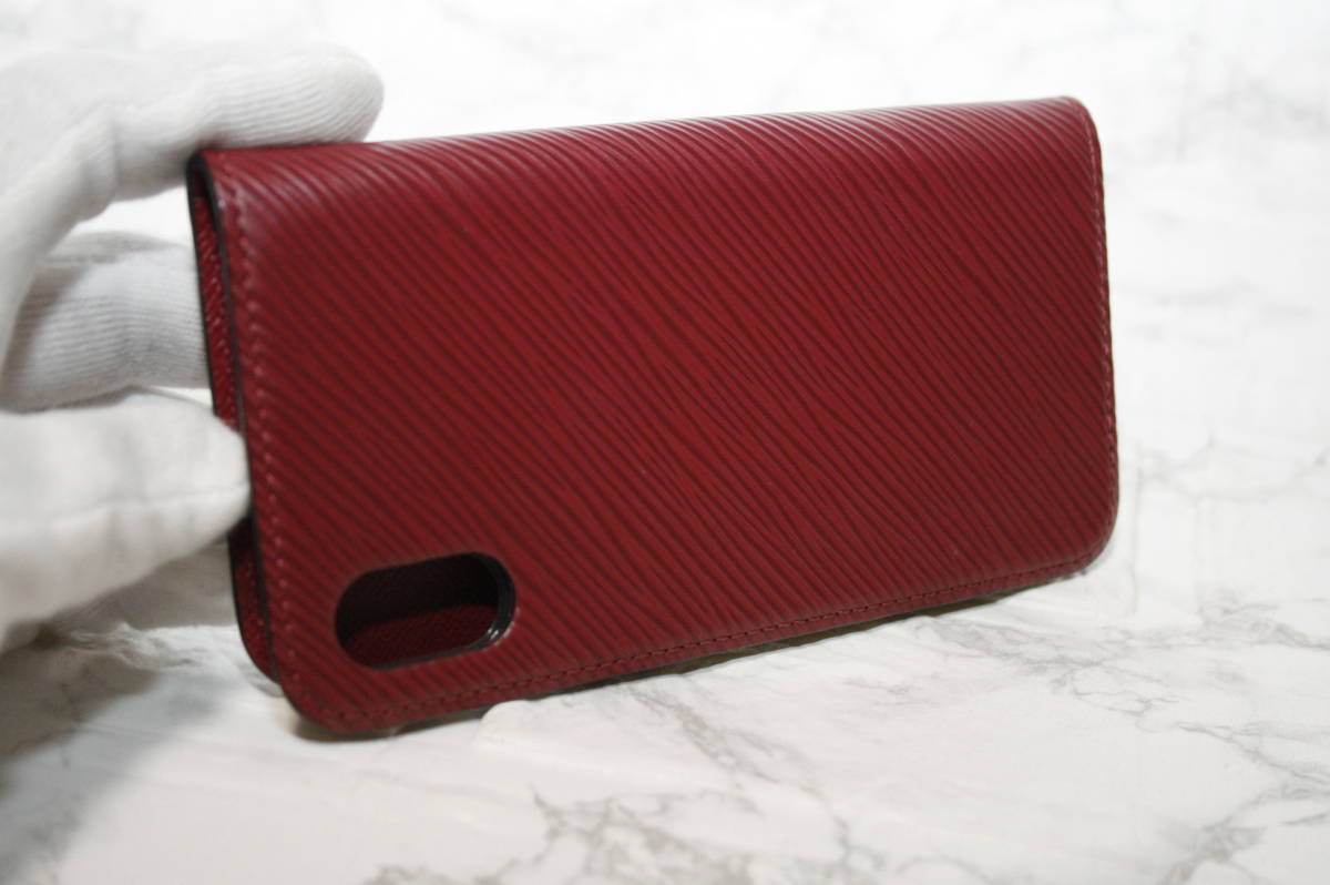 超美品 LOUIS VUITTON ルイヴィトン iPhoneX&XS フォリオ エピ フューシャ 手帳型ケース M64468 イニシャル入り