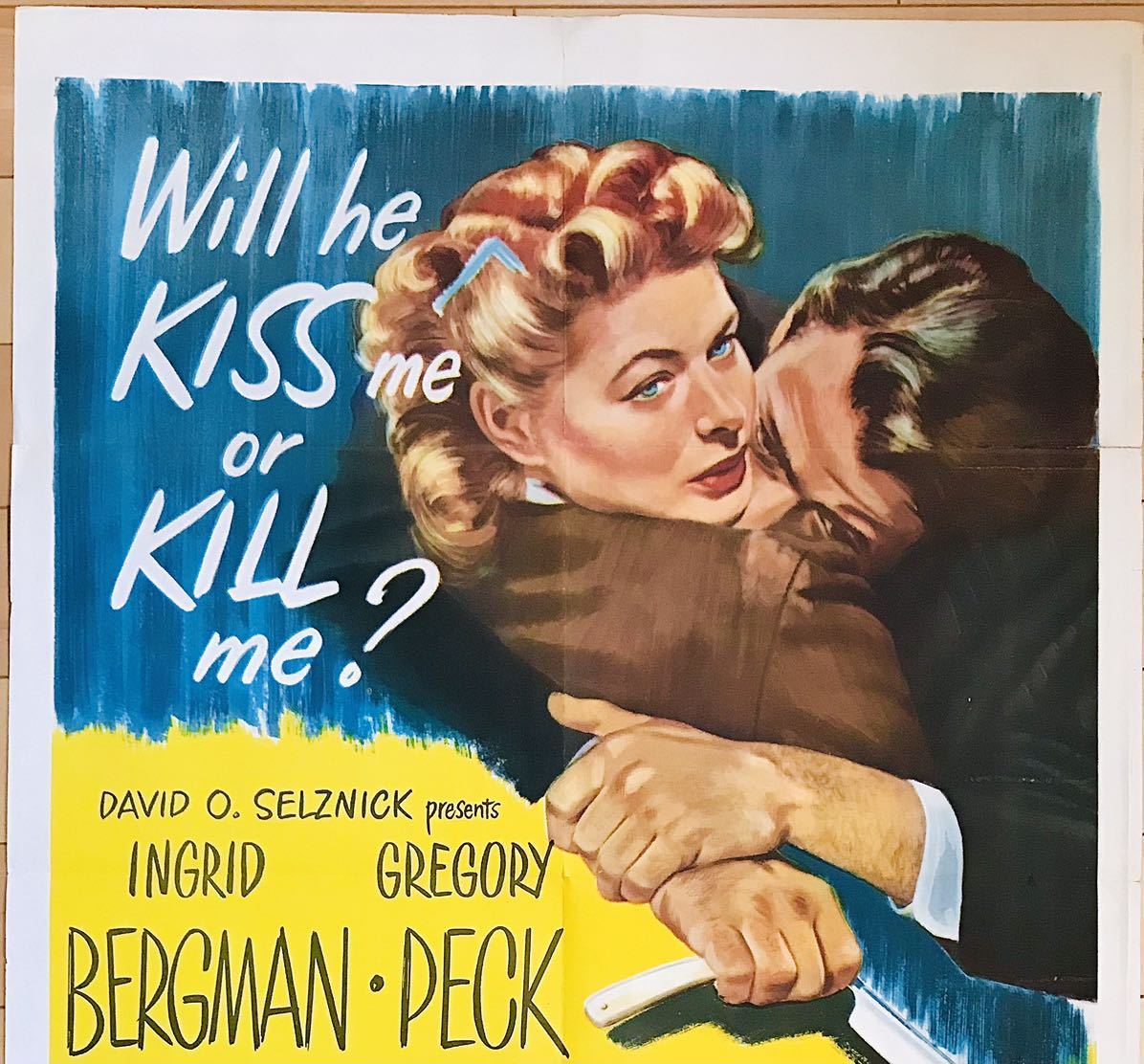 オリジナルポスター「白い恐怖」US版1SH 1949年再公開 イングリッド・バーグマン グレゴリー ・ペック アルフレッド・ヒッチコック　激レア_上半分。グレゴリー ・ペック主演作品