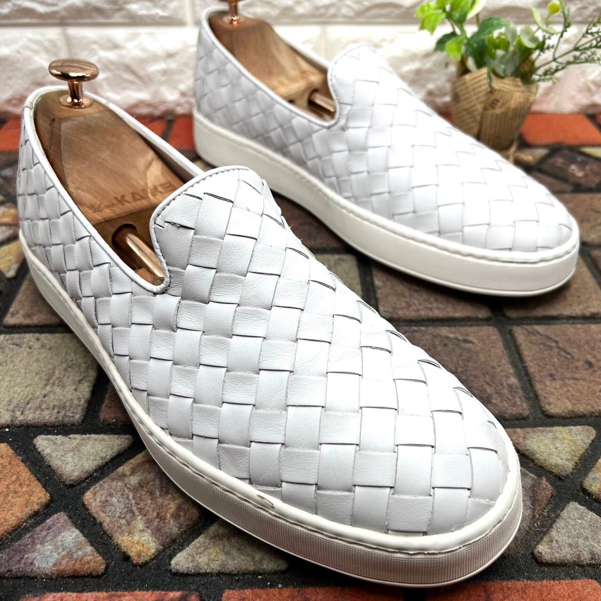 Santoni サントーニ スリッポン スニーカー 編み込み 7 1/2 26cm 白