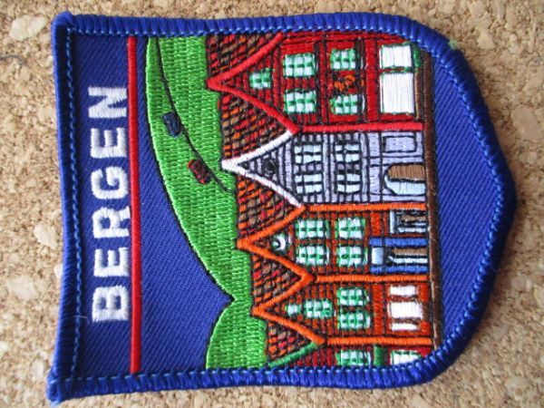 90s ノルウェーBERGENベルゲン刺繍ワッペン世界遺産ブリッゲン/アップリケ街並みパッチ旅行 土産ヨーロッパ_画像2