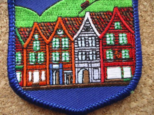 90s ノルウェーBERGENベルゲン刺繍ワッペン世界遺産ブリッゲン/アップリケ街並みパッチ旅行 土産ヨーロッパ_画像3