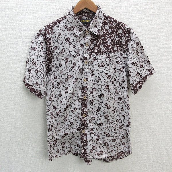 s■雅結/みやびむすび 花柄 両胸ポケット付き 半袖シャツ【XL】茶/MENS/15【中古】_画像1