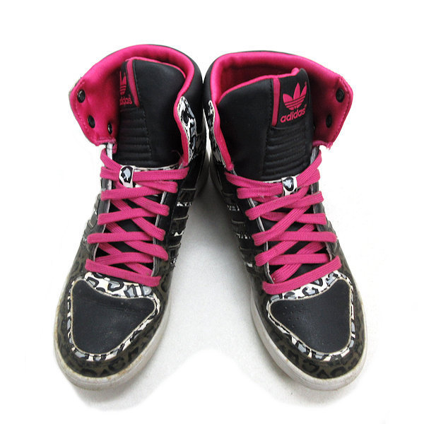 a■【23.5cm】アディダス/Adidas FUNFLYER MID ヒョウ柄 スニーカー 黒/LADIES/294【中古】_画像2