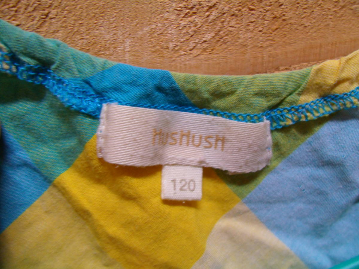 全国送料無料 ハッシュアッシュ HUSHUSH ワールド製 子供服キッズ女の子半袖 チェック柄ワンピースチュニック 120 着丈60cm