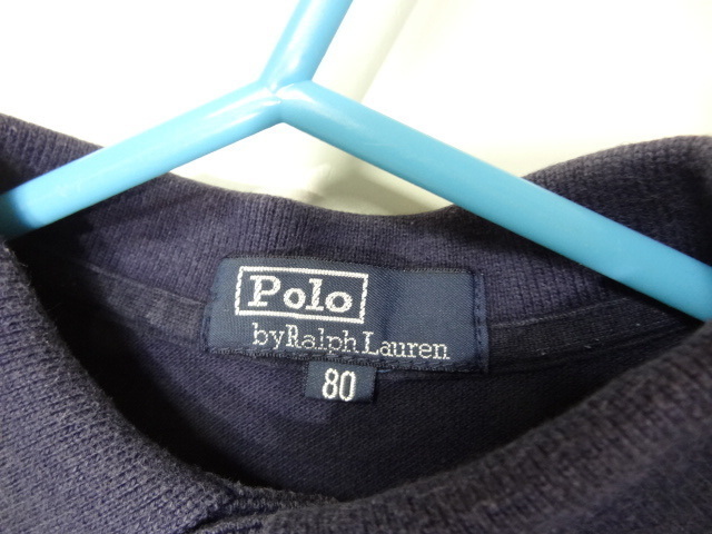 全国送料無料 正規品 ポロラルフローレン POLO RALPH LAUREN 子供服キッズベビー男&女の子緑BIG刺繍 紺色鹿の子素材半袖ポロシャツ 80_画像2