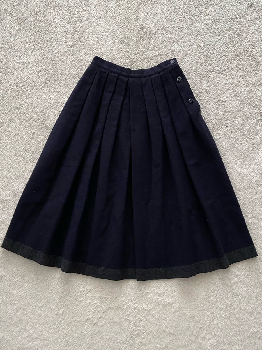 初期 COMME des GARONS sizeS ふんわりプリーツスカート ボリューム ネイビー 濃紺 ８０年代 コムデギャルソン