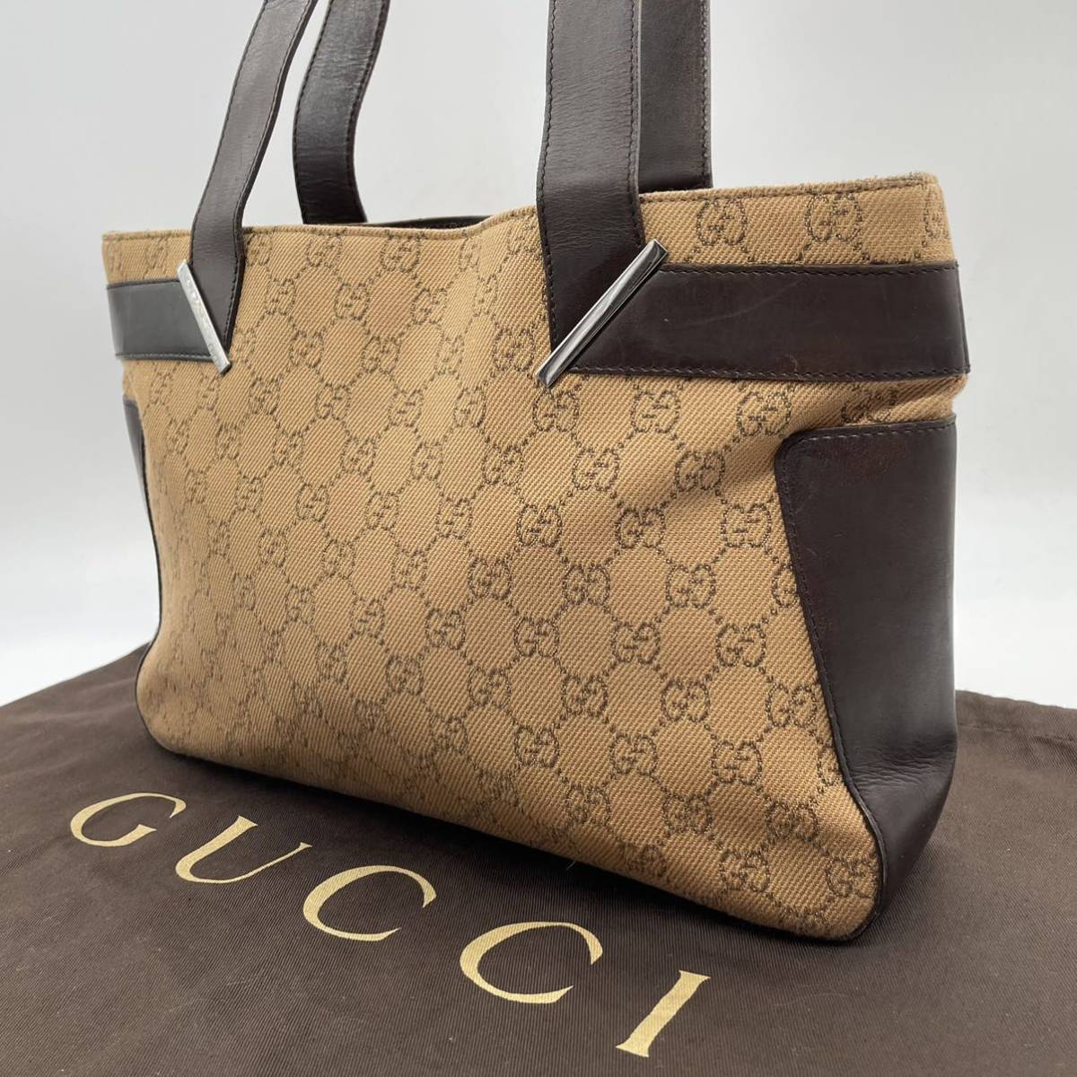 1円 極美品・激レア GUCCI グッチ GG柄 ロゴプレート キャンバス