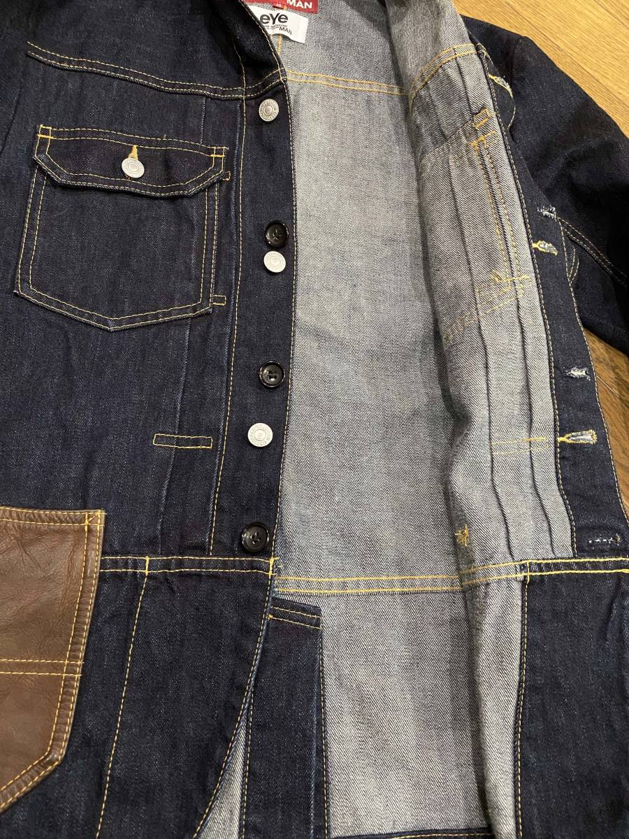 ※JUNYA WATANABE COMME des GARCONS MAN×Levi's ギャルソン リーバイス eYe 牛革レザーポケット 濃紺 デニムカバーオール SS　　BJBB.D _画像3