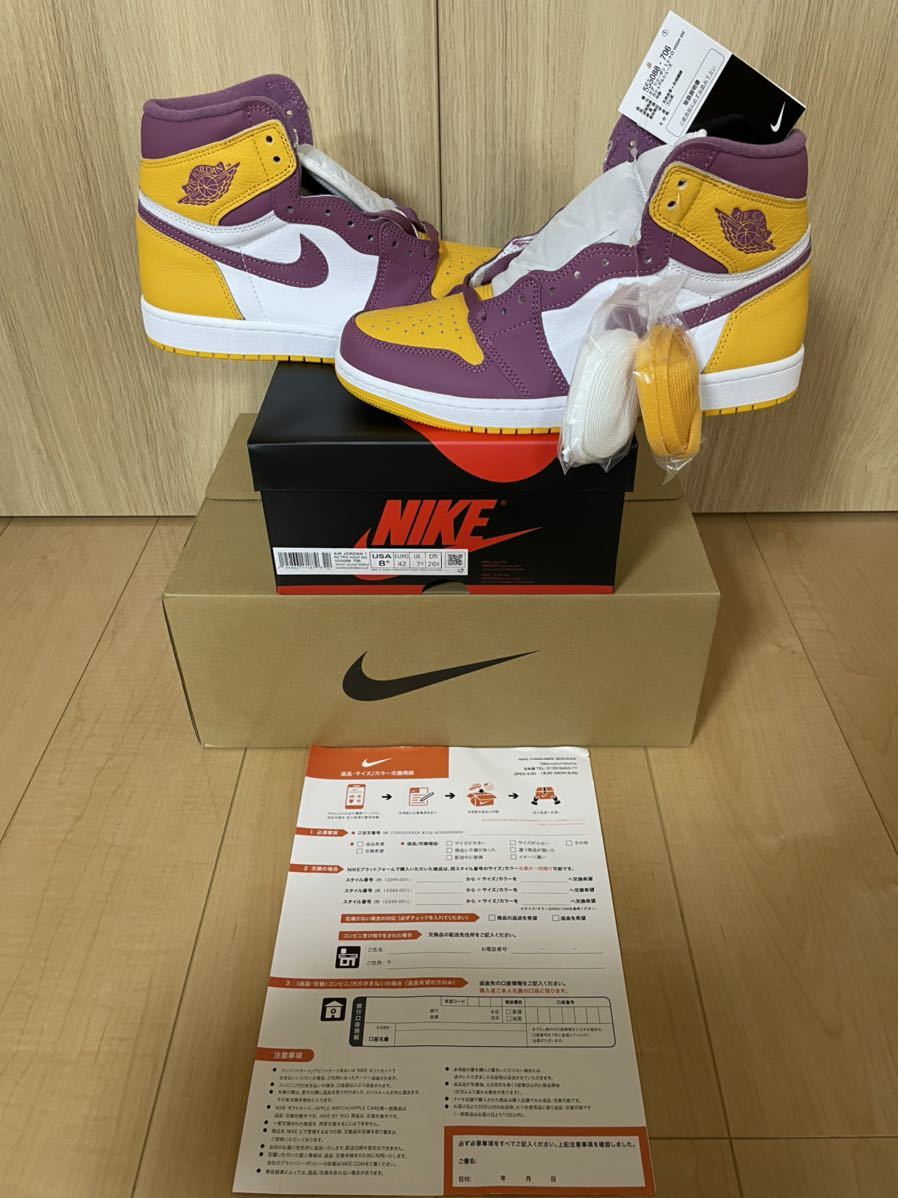 NIKE AIR JORDAN 1 RETRO HIGH OG BROTHERHOOD UNIVERSITY GOLD AND LIGHT BORDEAUX US8.5/26.5cm 2022/2/26発売 SNKRS購入 国内正規 新品_画像3