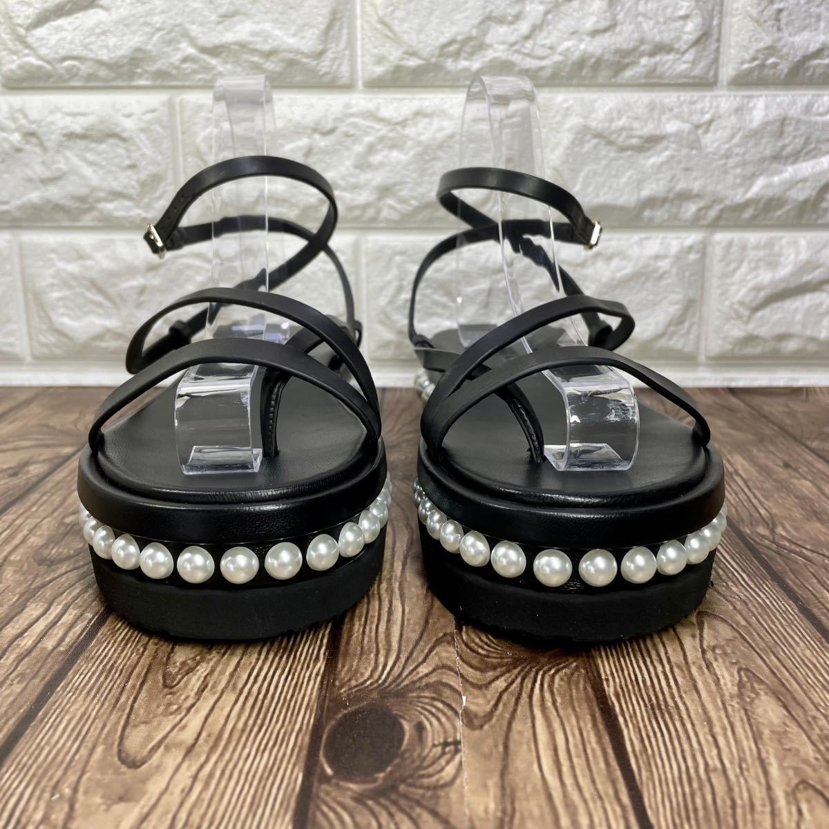 未使用】JIMMY CHOO PINE FLAT パール付き バケッタレザー