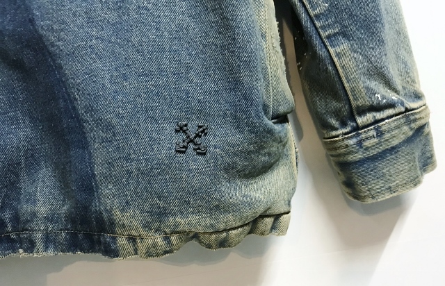 国内正規 OFF-WHITE オフホワイト 加工 デニム ステンカラーコート S