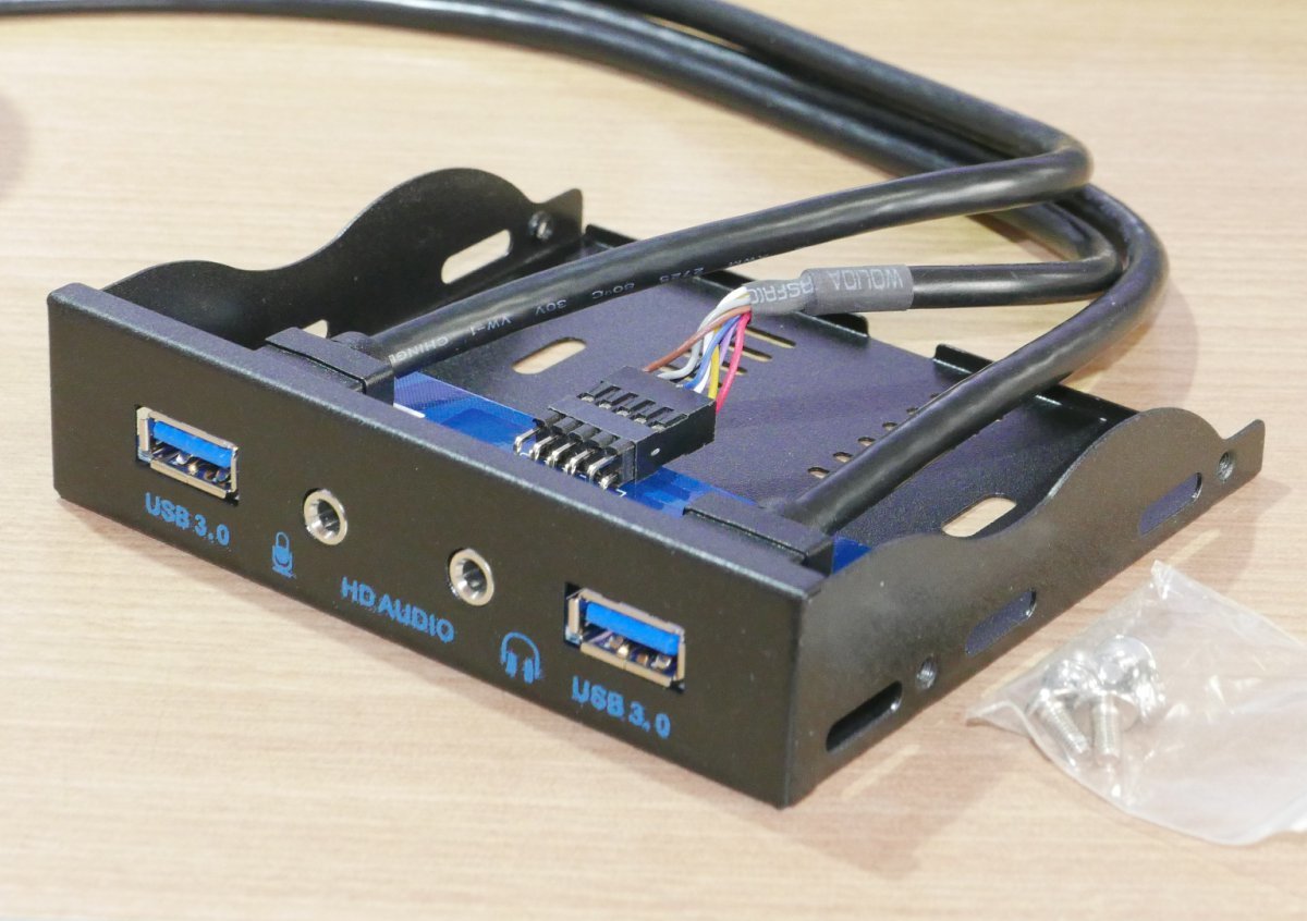 USB3.0×2 HD Audio 拡張フロントパネル 黒 3.5インチフロッピードライブベイ用(20ピンコネクタ対応 イヤホン マイク オーディオ端子)_画像1