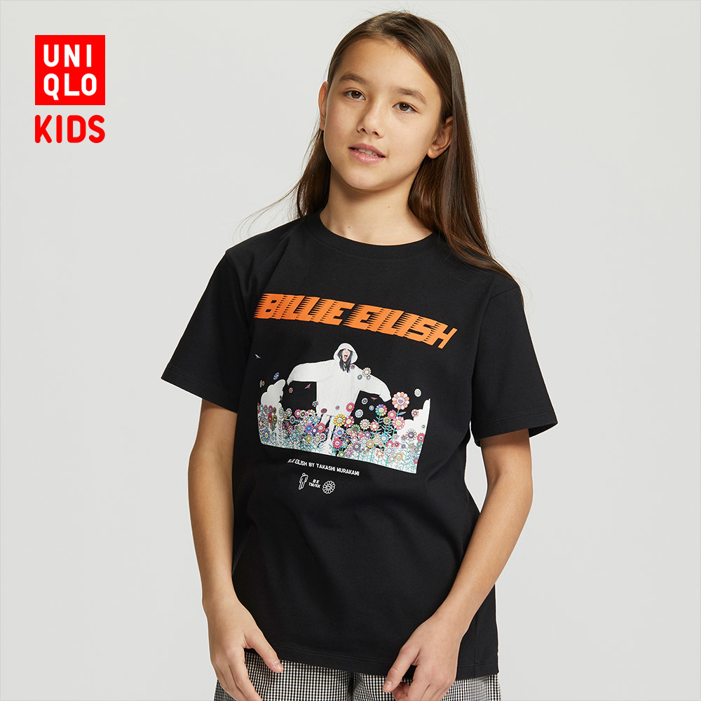 完売ユニクロ限定ビリーアイリッシュ×村上隆×UT別注トリプルコラボTシャツ150ブラック11歳12歳サイクリングダンススケートボード送料\198_★着用参考画像★