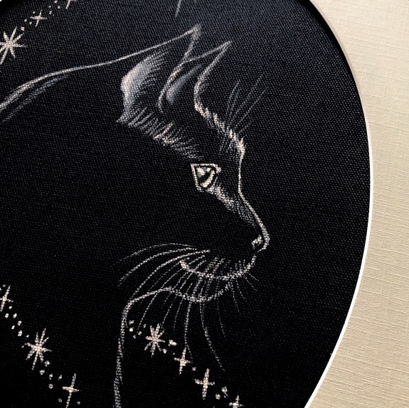 いつもそばに 額付きアート作品原画 黒猫 猫 徳島洋子作品 星月猫 猫 
