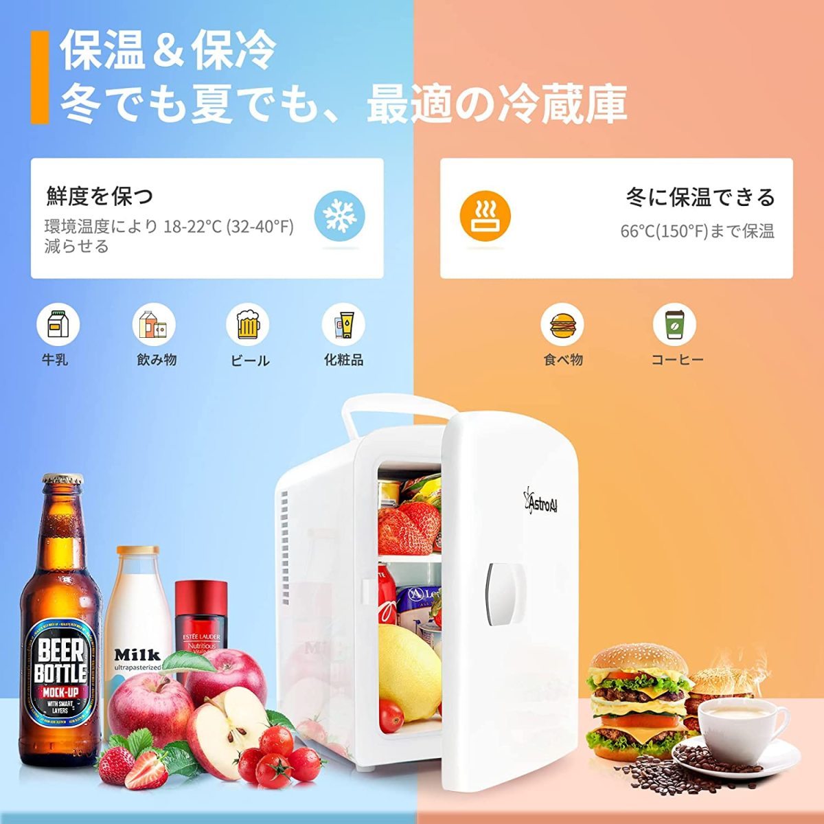 ■新品■AstroAI ミニ冷蔵庫 冷温庫 4L 小型でポータブル 2電源式 便利な携帯式 (ホワイト)_画像2