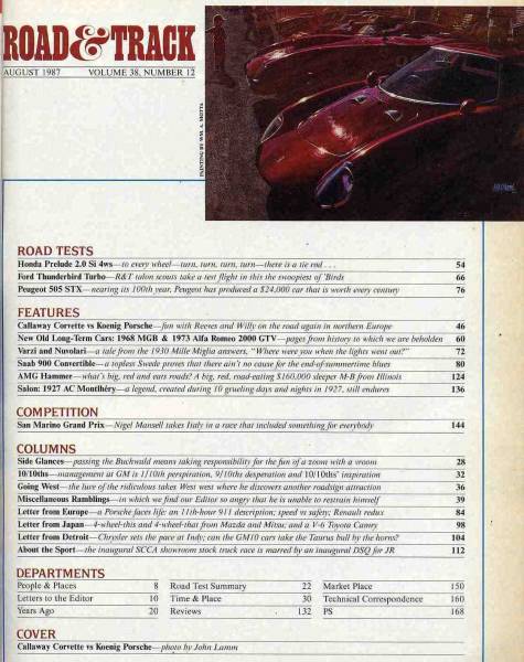 [b9936]87.8 ROAD&TRACK| Cara way * twin turbo Corvette, "Koenig" * twin turbo Porsche 911,...