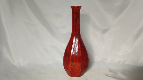 【花瓶】赤釉　美しいフォルム　面取花瓶　一輪挿し　和洋花生　定形外可　Ｈ0415D_画像1