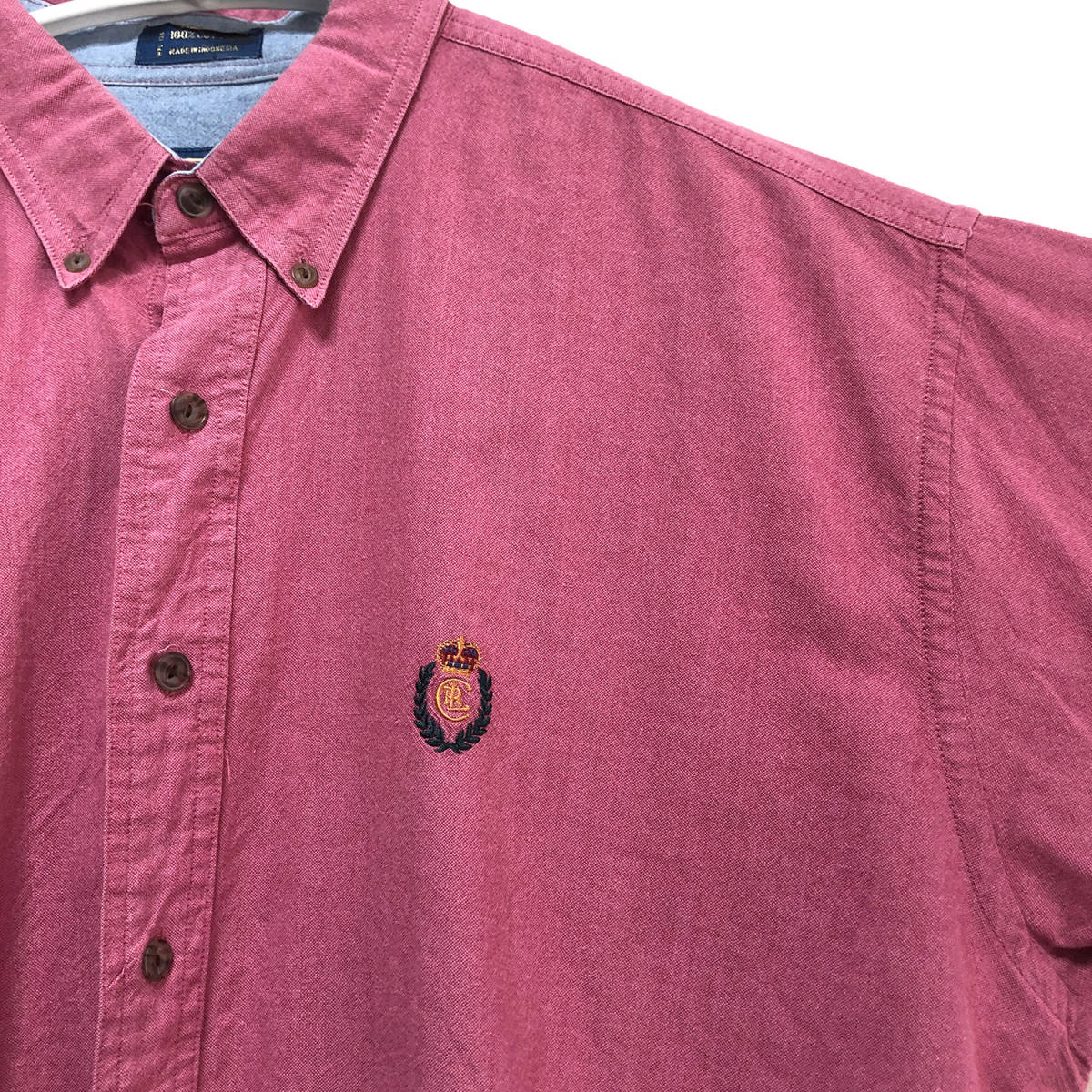 90S チャップス ラルフローレン コットン 半袖シャツ BDシャツ 無地 メンズL ピンク系 ヴィンテージ 旧タグ CHAPS RALPH LAUREN BF0781