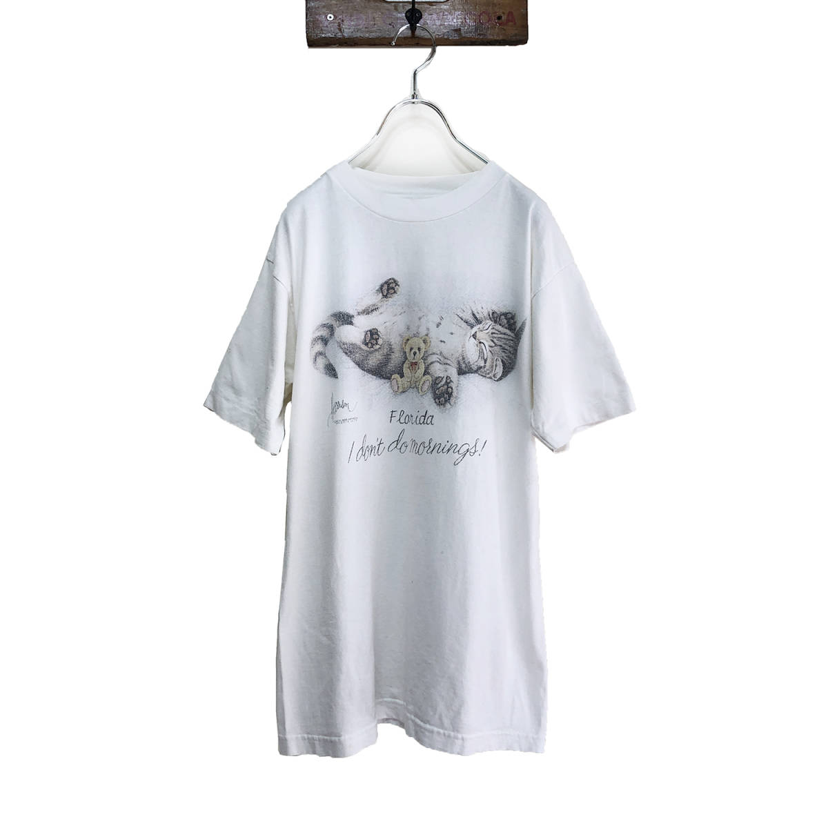 80's USA製 半袖 Tシャツ ねこ 猫 アニマルプリント ヴィンテージ 白