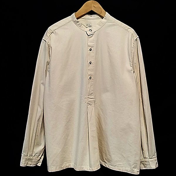 size3 50’s Pullover shirt from Bulgaria military シェルボタン スタンドカラー ヘンリーネック ワイドシルエット ごま塩 ビンテージ_画像2