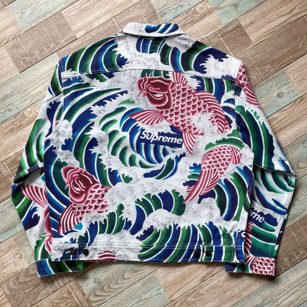 20SS Supreme Waves Work Jacket Multicolor Lサイズ シュプリーム デニム ワーク ジャケット 鯉 和柄 総柄