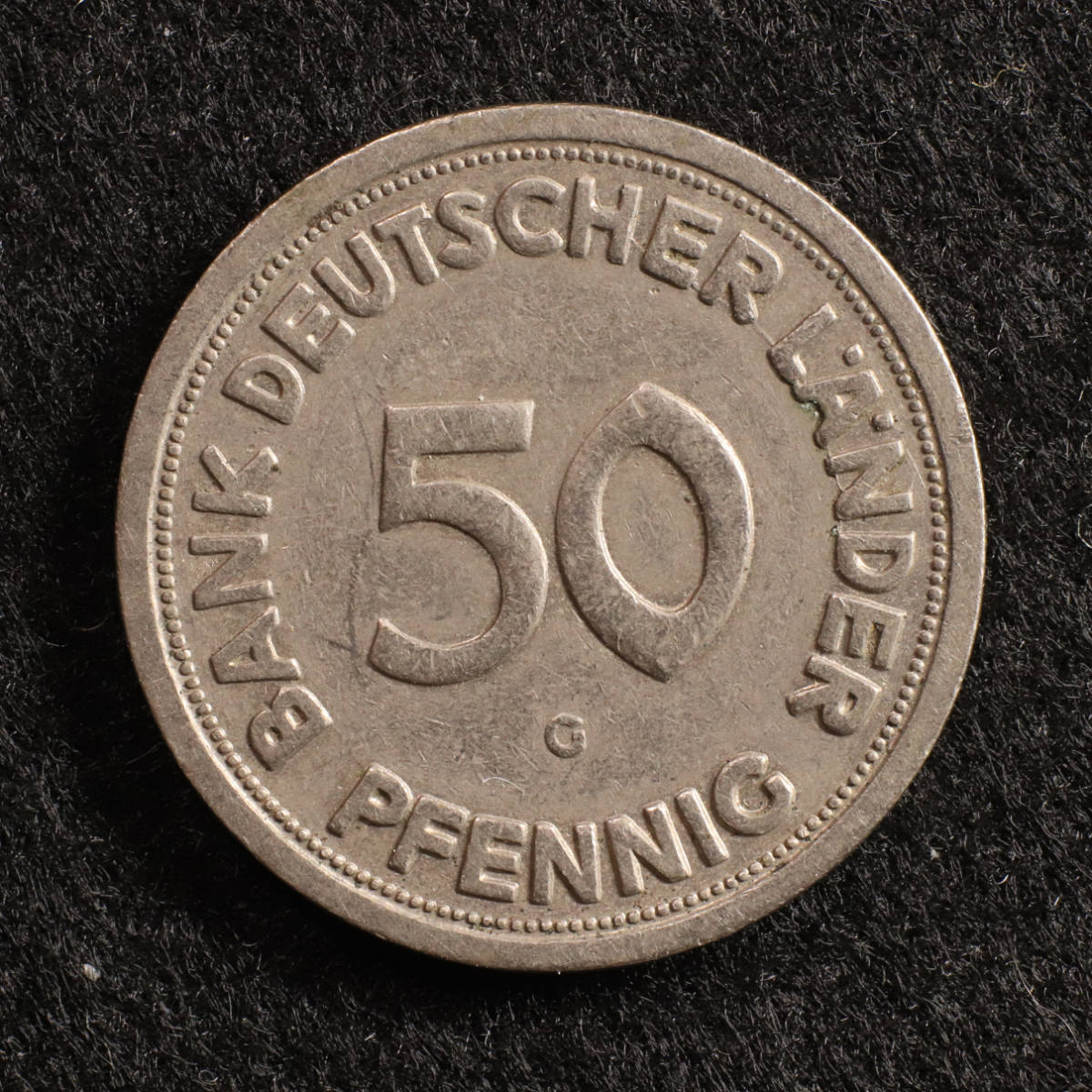KM#104/西ドイツコイン 50ペニヒ 白銅貨（1949G）カールスルーエ製造[E527]_画像1
