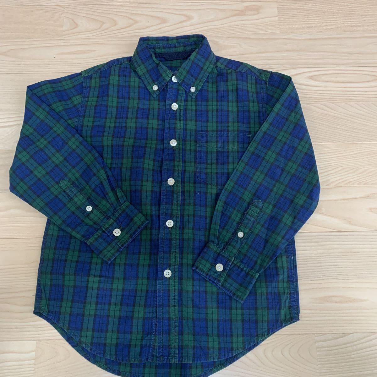 GAP 長袖シャツ 120-130cm 紺×グリーン系チェック 魅力的な価格 紺×グリーン系チェック