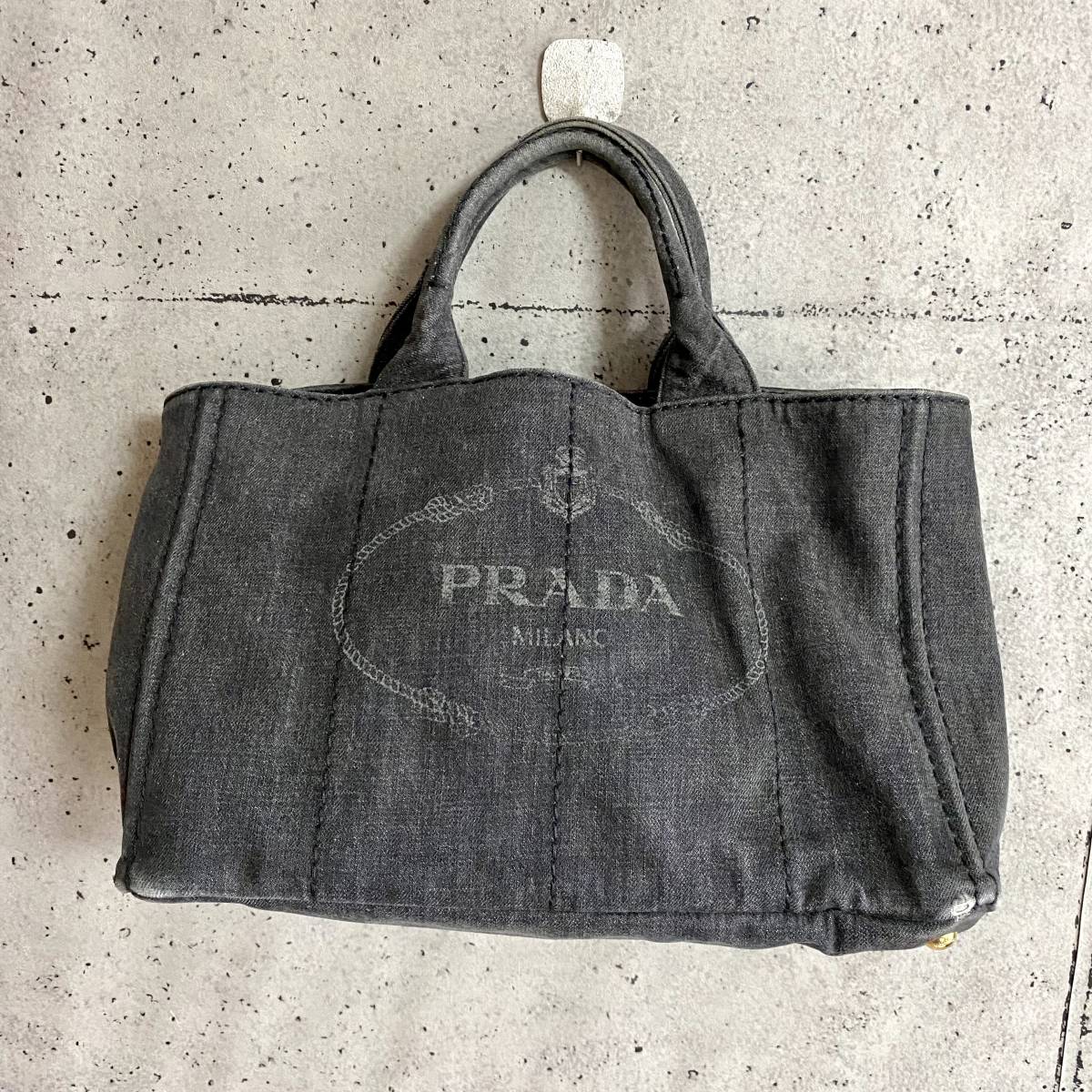 本物☆PRADA プラダ カナパトート カナパ GM トートバッグ 黒 ブラック デニム CANAPA L ハンドバッグ 三角ロゴプレート バッグ レディース