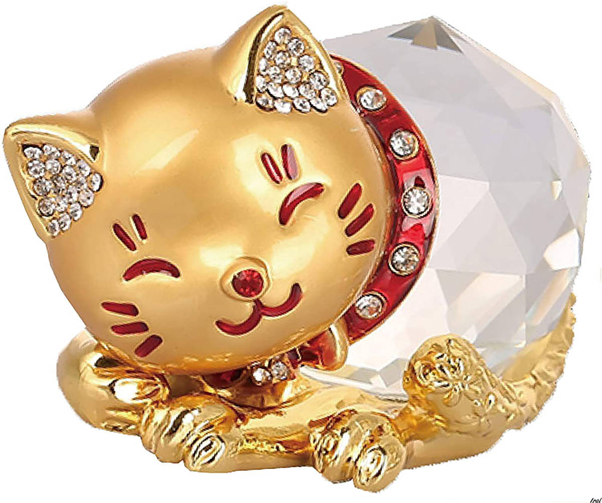 猫クリスタルフィギュア 金色 置物 インテリア かわいい 雑貨 風水グッズ ラッキーキャット 財運 運 金運_画像2