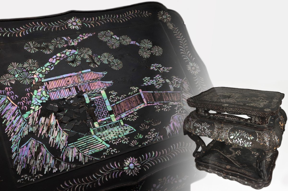 螺鈿 花台 飾り台 飾卓 時代物 漆芸 骨董品 美術品 9899tcy lram-fgr.ma