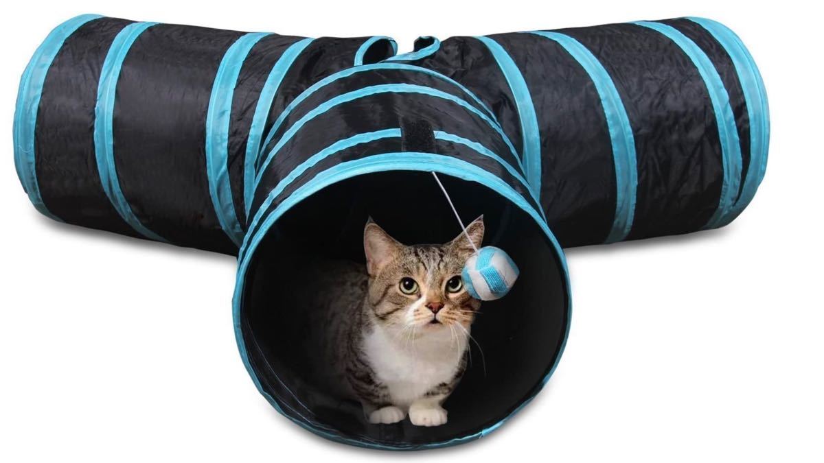 【大人気】T型 3通猫トンネル;うさぎ;ペット用品 猫用おもちゃ 遊び 黒と青