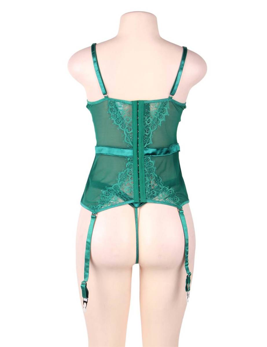 80535-2 3XL size sexy Ran Jerry underwear bustier garter green 