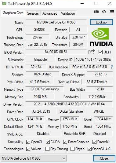 Ryzen5 3500/メモリ16GB/M.2 SSD 128GB/HDD 3TB/GTX960(2GB)/Win10 home　ジャンク扱い品です。_GPU-Zの状態です。